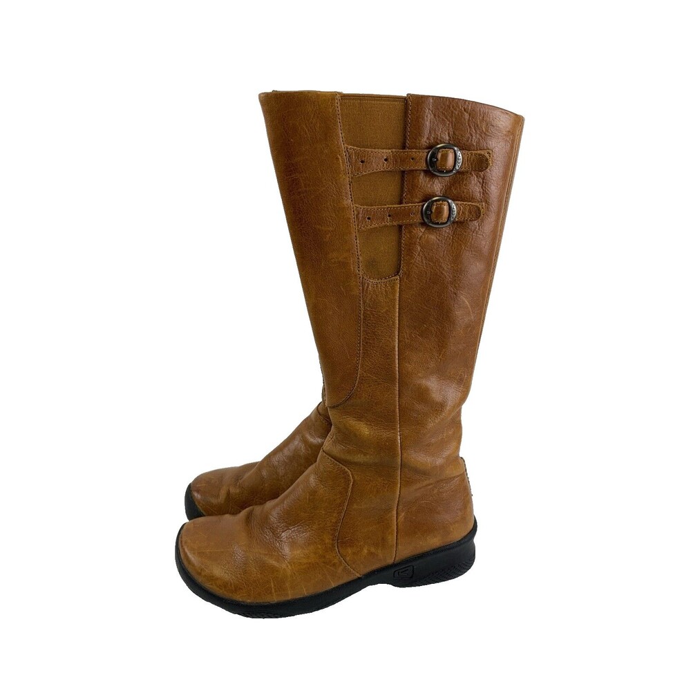 Keen Bern Baby Boot Tall Knee High Cognac Tan Leather Zip Waterproof Womens 9